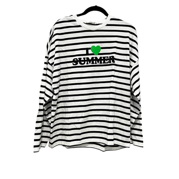 Joshua Sanders Women's Striped Graphic T-Shirt Long Sleeve Marine Size Large NWT - Picture 4 of 11